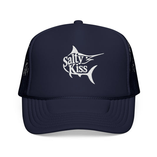"Salty Kiss" Billfish Embroidered Trucker Hat - white logo