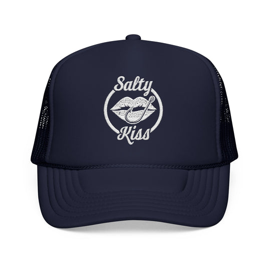 "Salty Kiss" Embroidered Trucker Hat - white logo