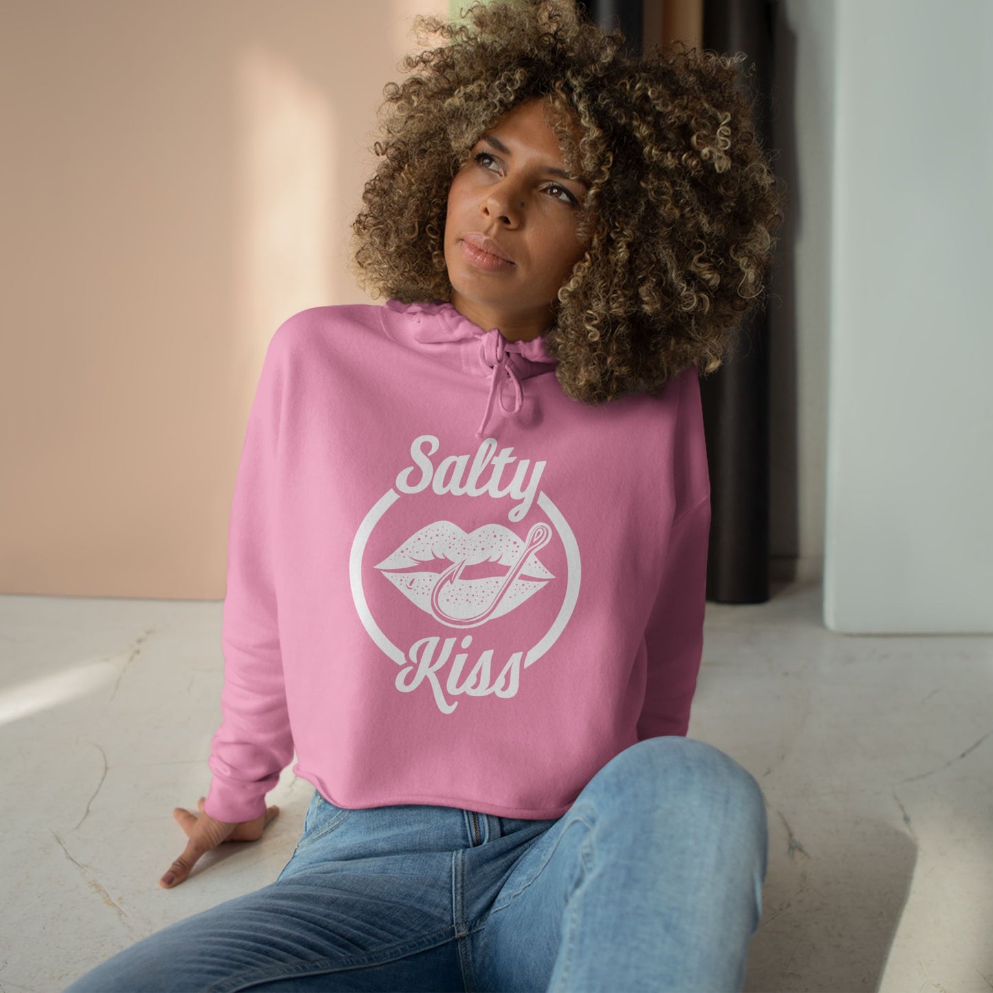 Women's Crop Hoodie - Salty Kiss white logo