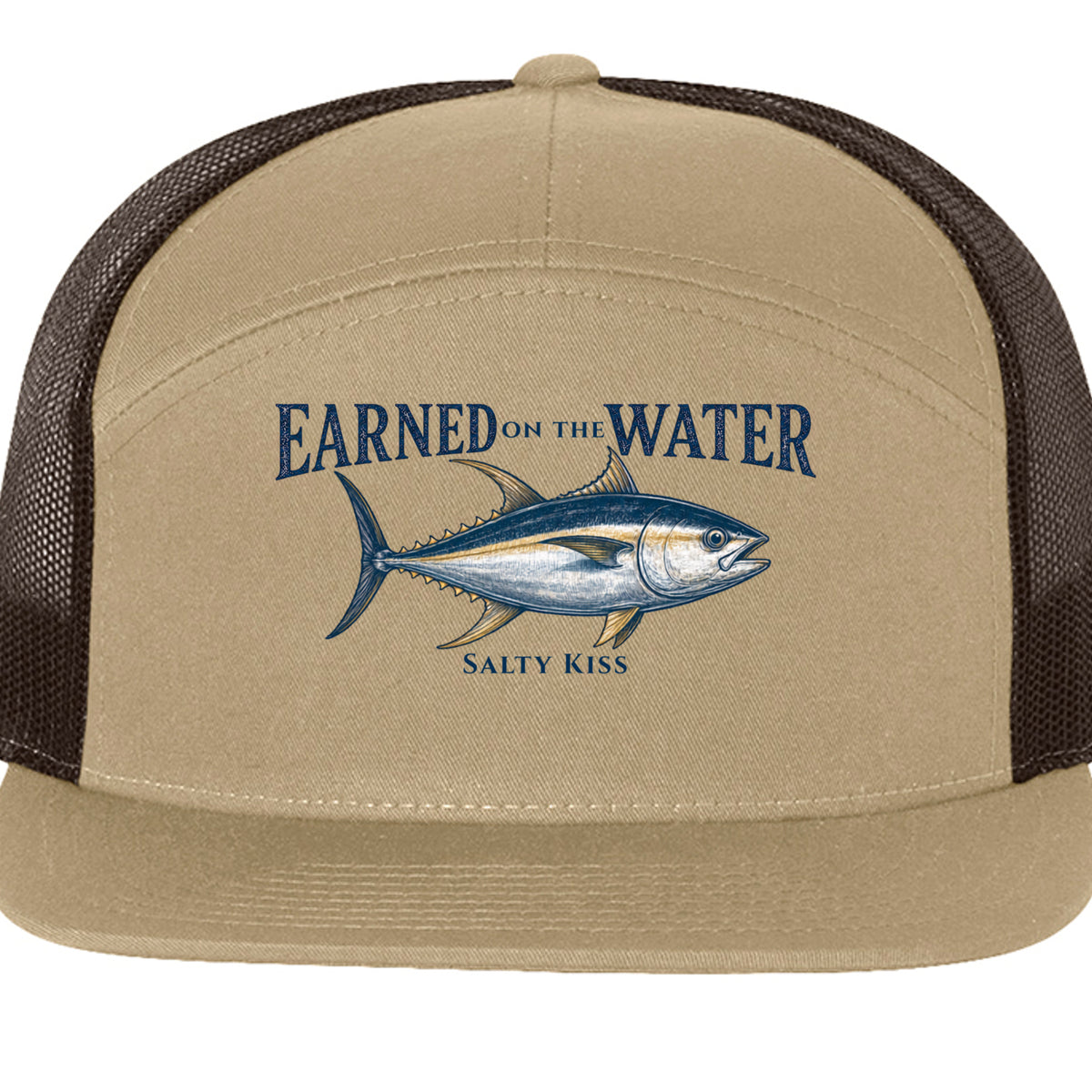 Earned on the Water Yellowfin Tuna- Richardson 168 7-Panel Trucker Cap by Salty Kiss coastal apparel