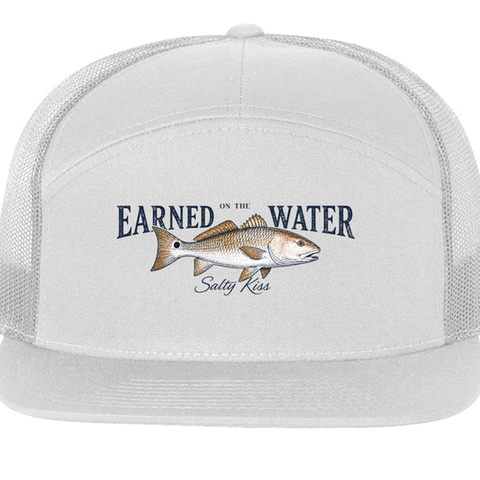 Earned on the Water Redfish- Richardson 168 7-Panel Trucker Cap by Salty Kiss coastal apparel