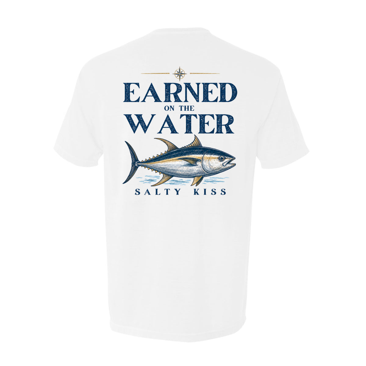 Men's Fishing Pocket Tee - Earned on the Water Yellowfin Tuna by Salty Kiss coastal apparel