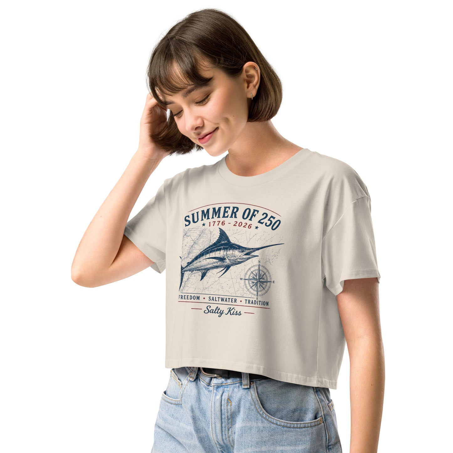 Women’s crop top freedom 250 by Salty Kiss coastal apparel