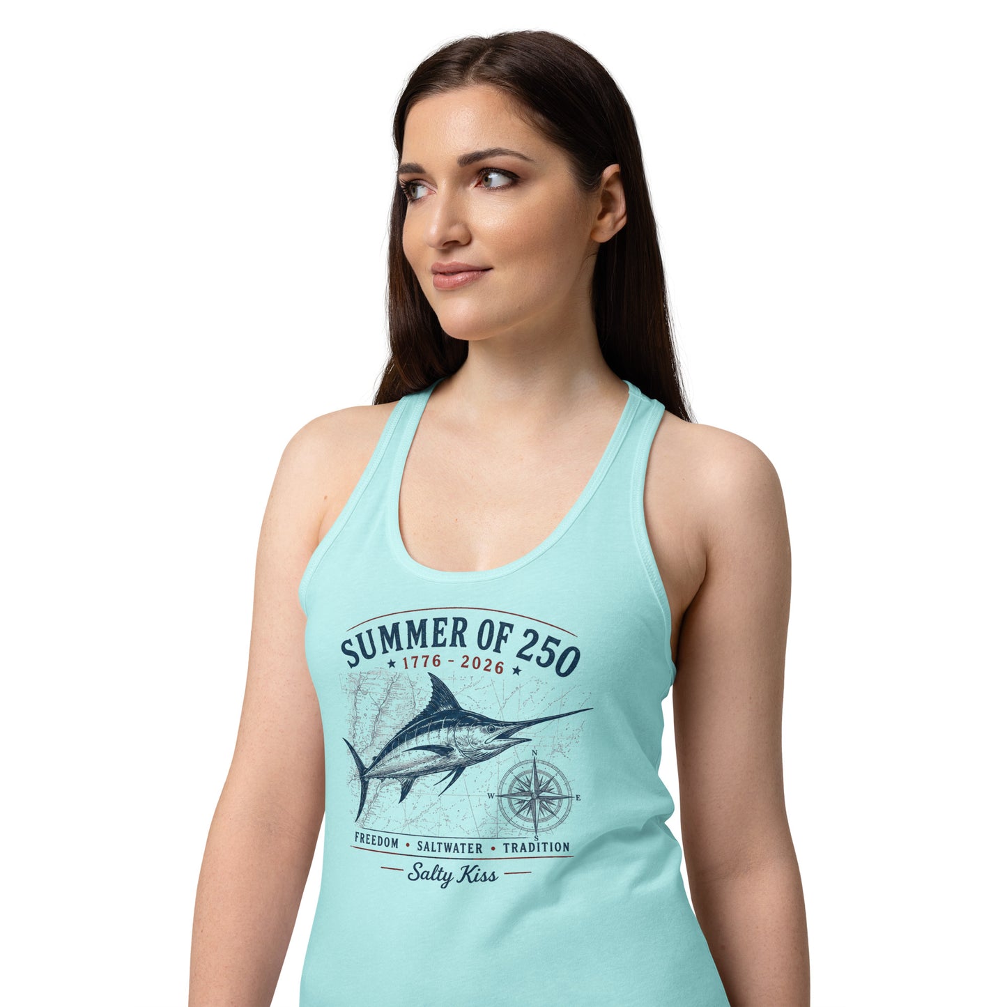 Women’s fitted racerback tank top freedom by Salty Kiss coastal apparel