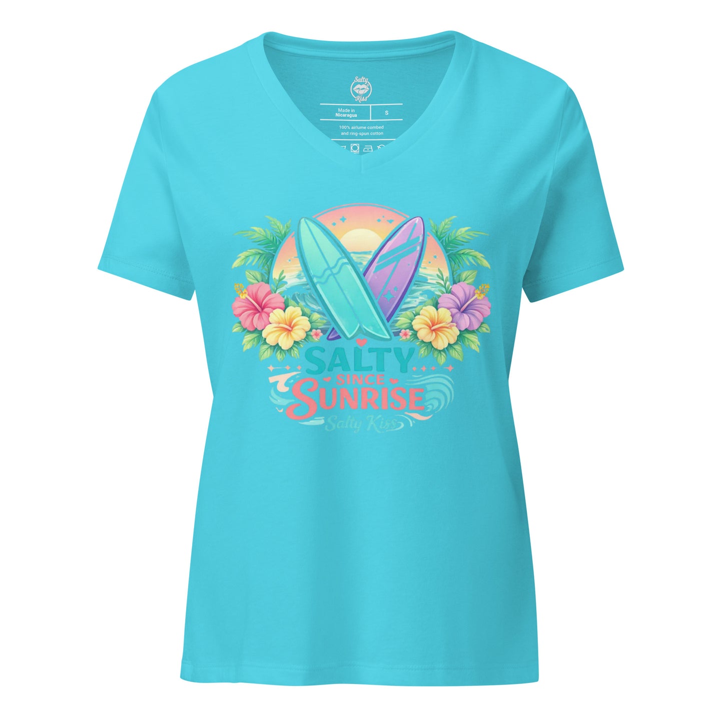 Women's V-Neck Tee - Salty Since Sunrise by Salty Kiss coastal apparel