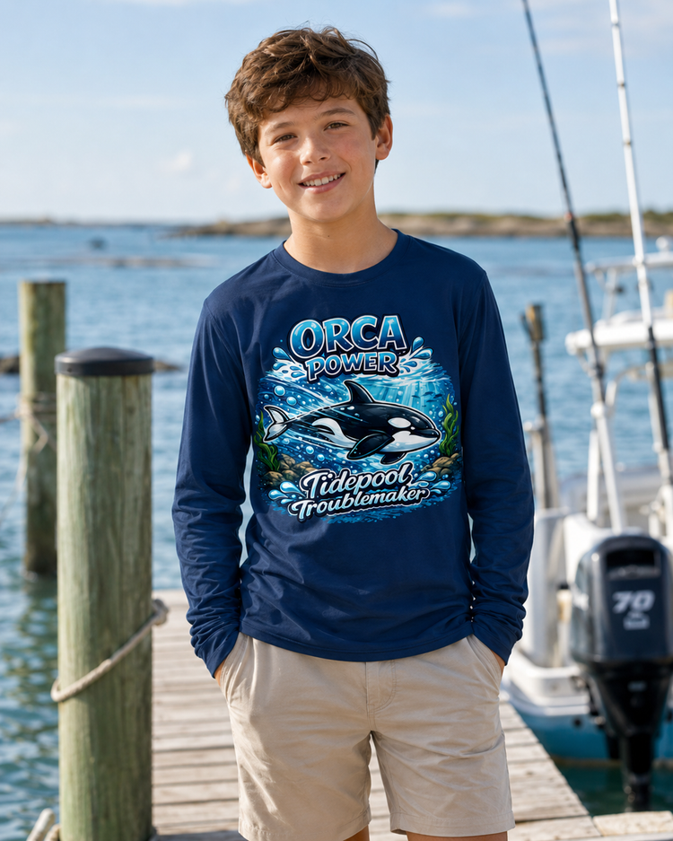 Shop youth boys performance fishing shirts with UPF sun protection. Lightweight coastal apparel built for beach days, boating, fishing trips, and outdoor adventure.