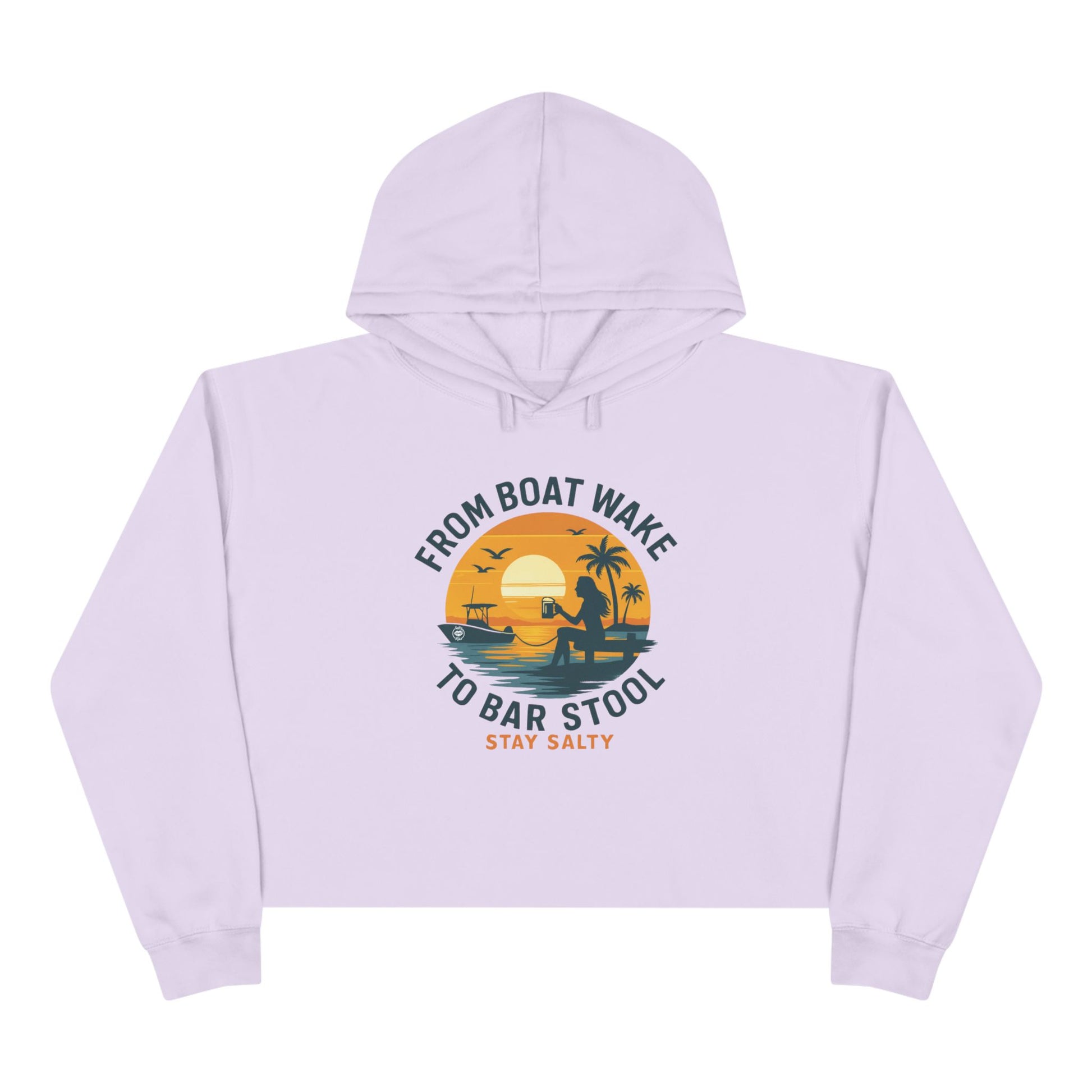 Women's Crop Hoodie - From Boat Wake to Bar Stool by Salty Kiss coastal apparel