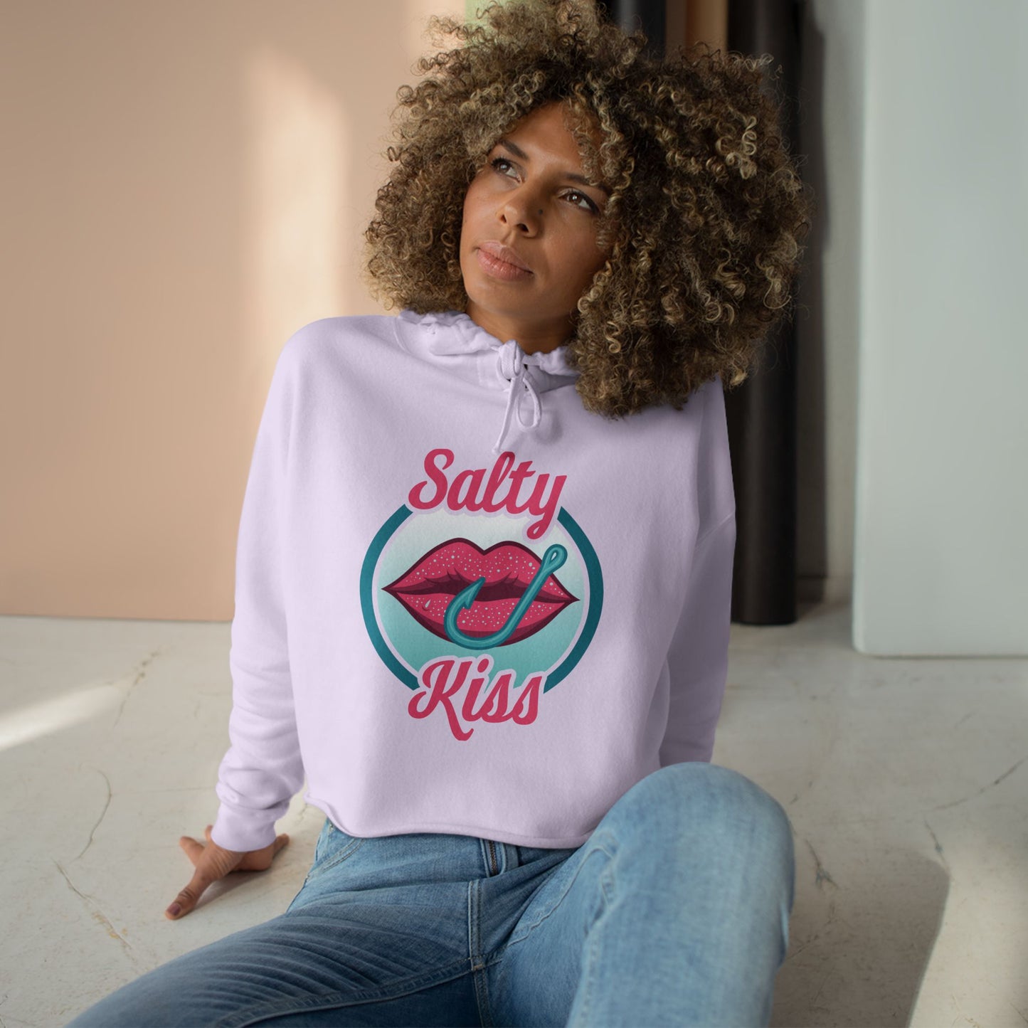 Women's Crop Hoodie - Salty Kiss Color Logo by Salty Kiss coastal apparel