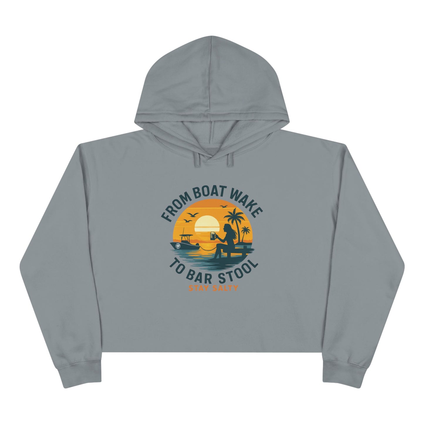 Women's Crop Hoodie - From Boat Wake to Bar Stool