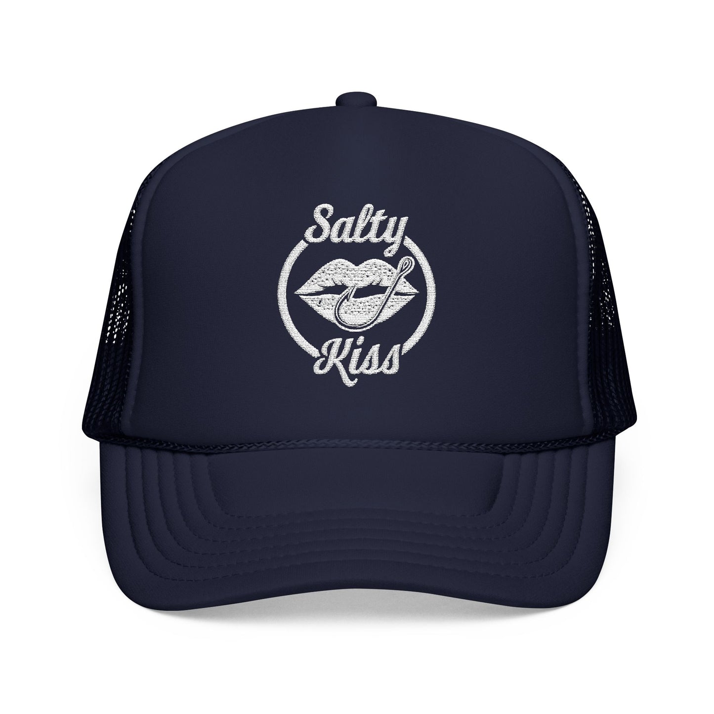 "Salty Kiss" Embroidered Trucker Hat - white logo
