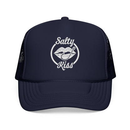 "Salty Kiss" Embroidered Trucker Hat - white logo
