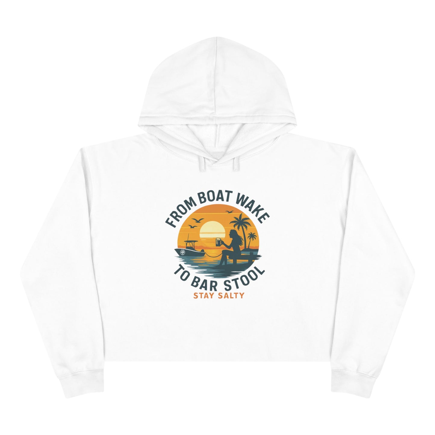Women's Crop Hoodie - From Boat Wake to Bar Stool