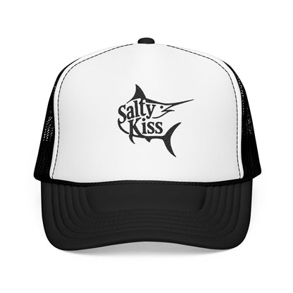 "Salty Kiss" Billfish Embroidered Trucker Hat - black logo