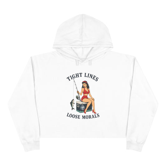 Women's Crop Hoodie - Tight Lines, Loose Morals by Salty Kiss coastal apparel