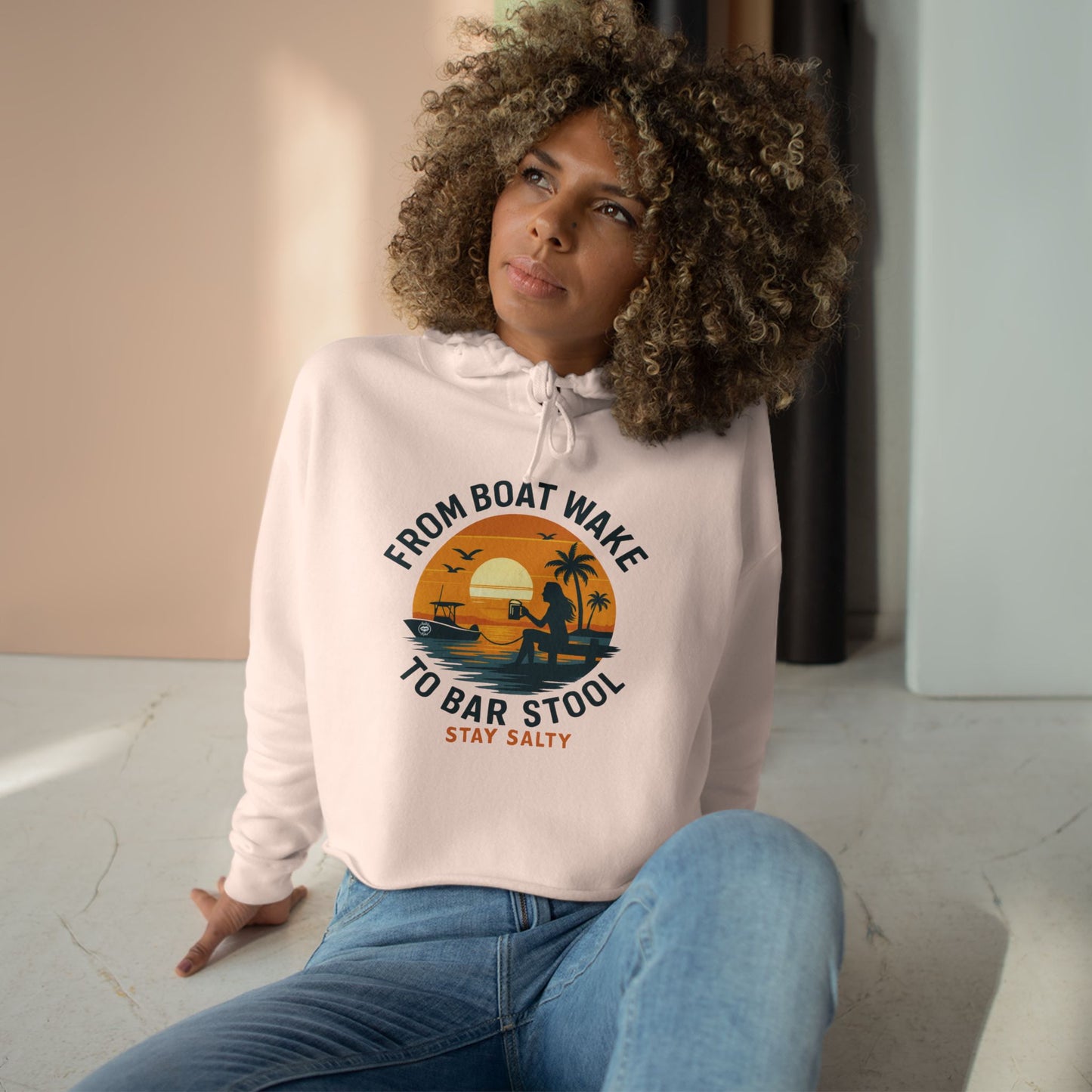 Women's Crop Hoodie - From Boat Wake to Bar Stool