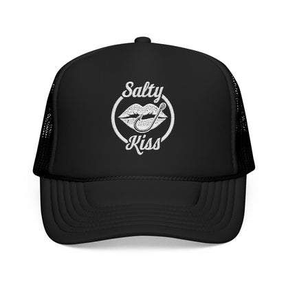 "Salty Kiss" Embroidered Trucker Hat - white logo