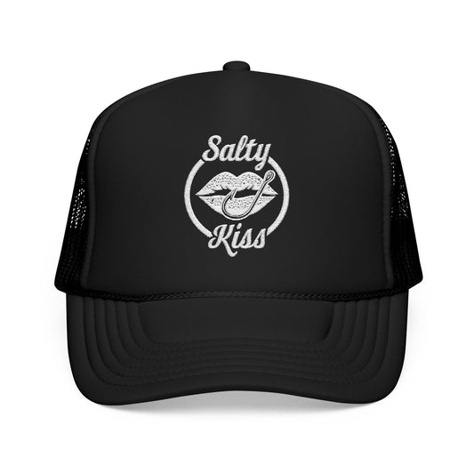 "Salty Kiss" Embroidered Trucker Hat - white logo