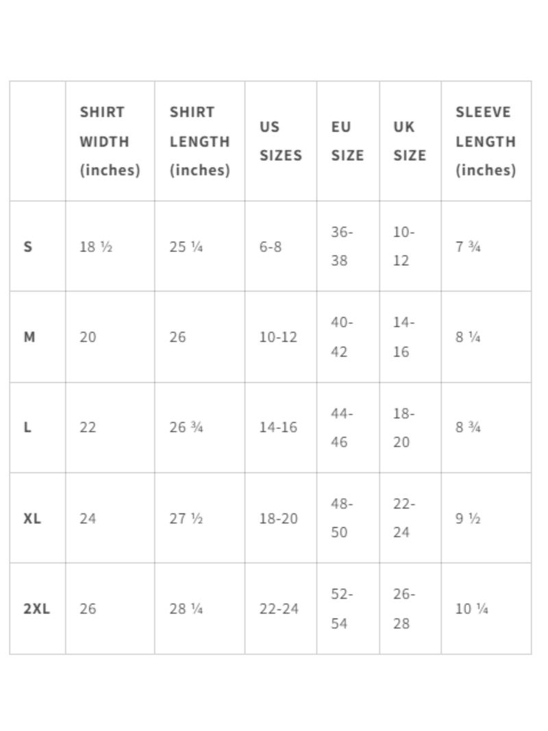 Women's Relaxed Tee - Psychedelic Turtle size chart