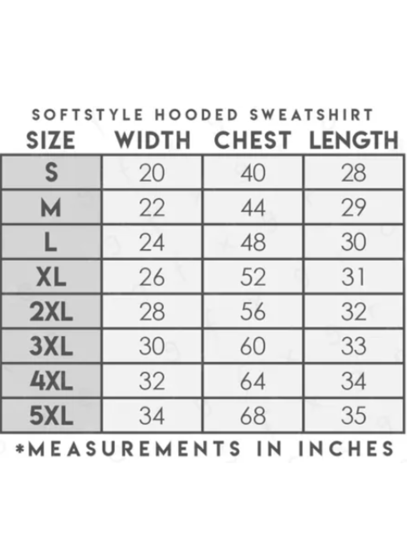 Unisex Hoodie - Hooker at Heart size chart
