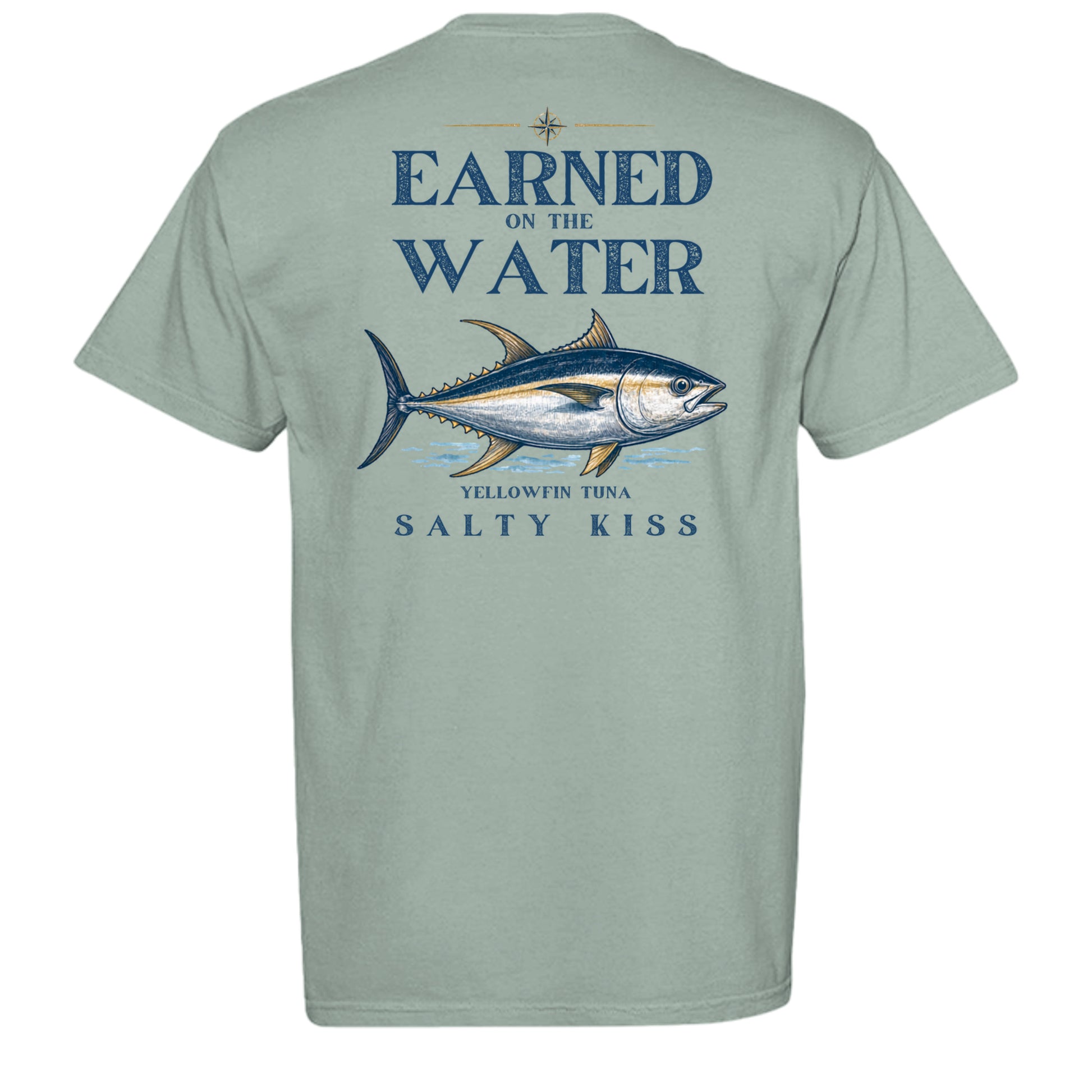 Men’s Fishing Tee – Earned on the Water Yellowfin Tuna by Salty Kiss coastal apparel