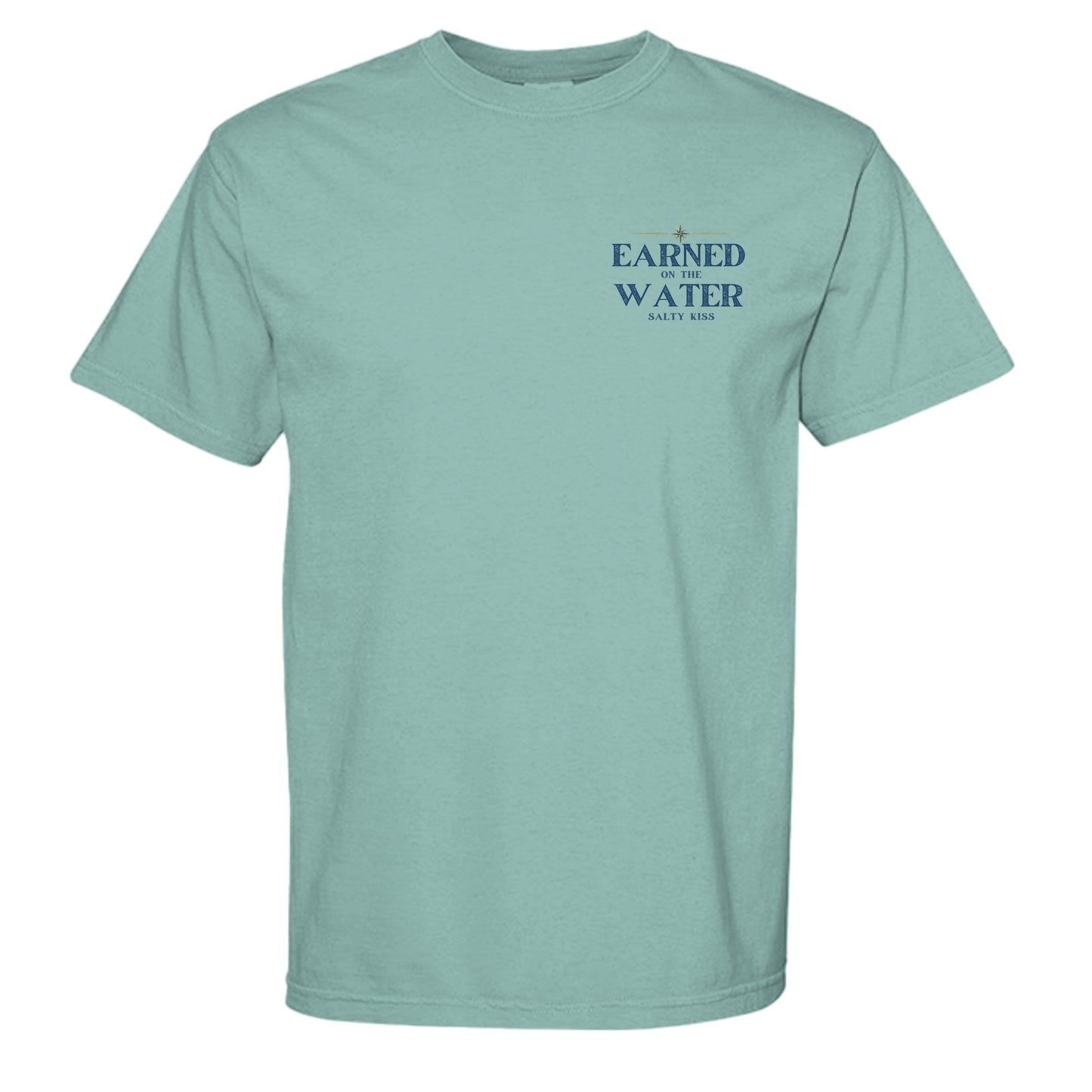 Men’s Fishing Tee – Earned on the Water Mahi-Mahi by Salty Kiss coastal apparel