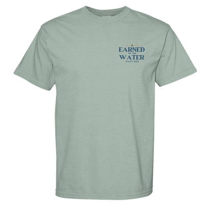 Men’s Fishing Tee – Earned on the Water Mahi-Mahi by Salty Kiss coastal apparel