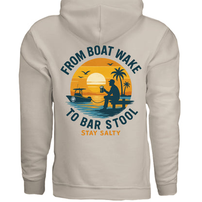 Men's Boating Hoodie - From Boat Wake to Bar Stool by Salty Kiss coastal apparel