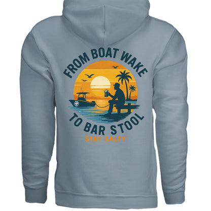 Men's Boating Hoodie - From Boat Wake to Bar Stool by Salty Kiss coastal apparel