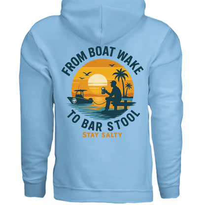 Men's Boating Hoodie - From Boat Wake to Bar Stool by Salty Kiss coastal apparel