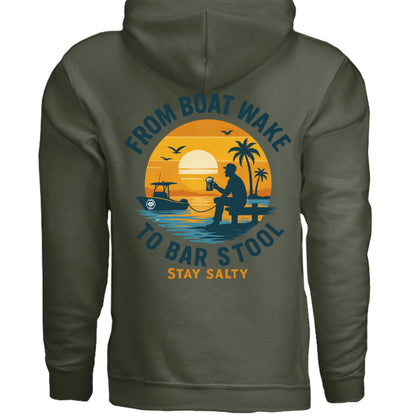 Men's Boating Hoodie - From Boat Wake to Bar Stool by Salty Kiss coastal apparel