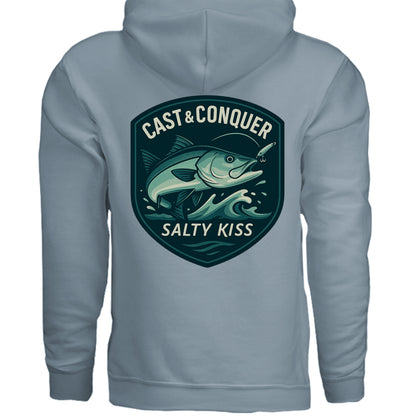 Men's Fishing Hoodie - Cast & Conquer by Salty Kiss coastal apparel