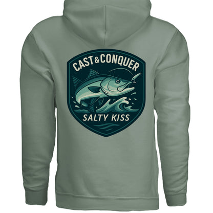 Men's Fishing Hoodie - Cast & Conquer by Salty Kiss coastal apparel