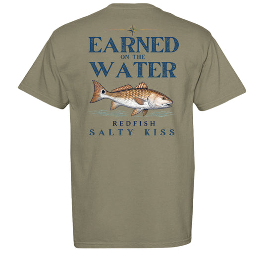 Men’s Fishing Tee – Earned on the Water Redfish by Salty Kiss coastal apparel