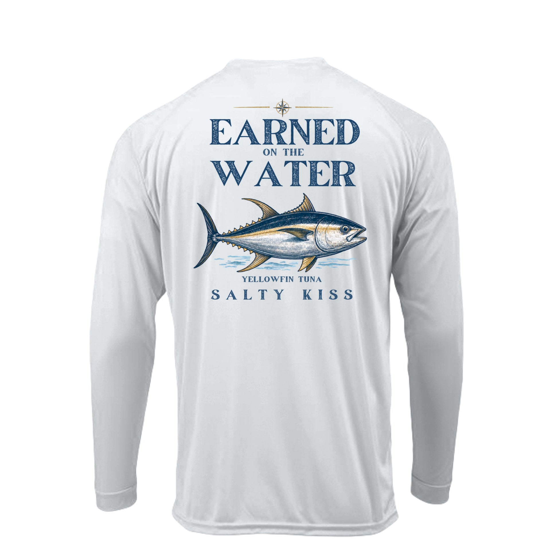 Men's UPF Performance Fishing Shirt - Earned on the Water Yellowfin Tuna by Salty Kiss coastal apparel