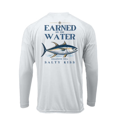 Men's UPF Performance Fishing Shirt - Earned on the Water Yellowfin Tuna by Salty Kiss coastal apparel
