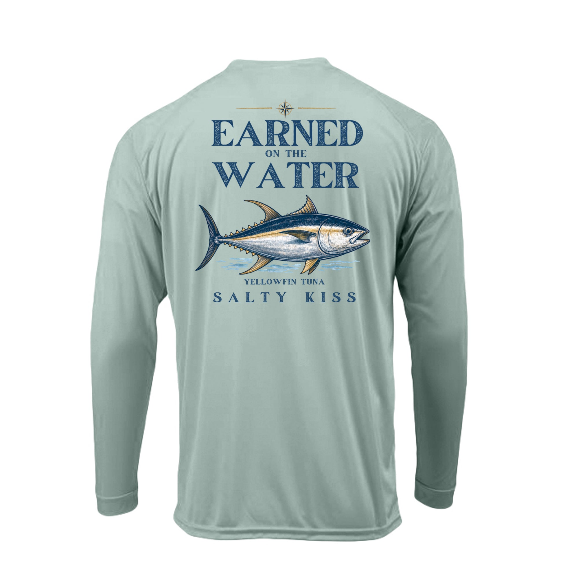 Men's UPF Performance Fishing Shirt - Earned on the Water Yellowfin Tuna by Salty Kiss coastal apparel