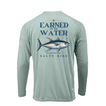 Men's UPF Performance Fishing Shirt - Earned on the Water Yellowfin Tuna by Salty Kiss coastal apparel