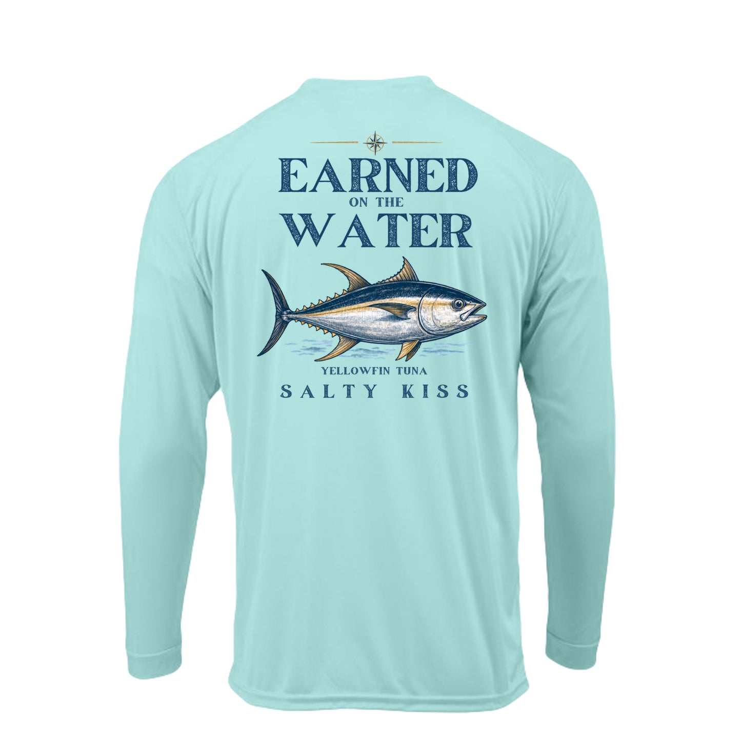 Men's UPF Performance Fishing Shirt - Earned on the Water Yellowfin Tuna by Salty Kiss coastal apparel