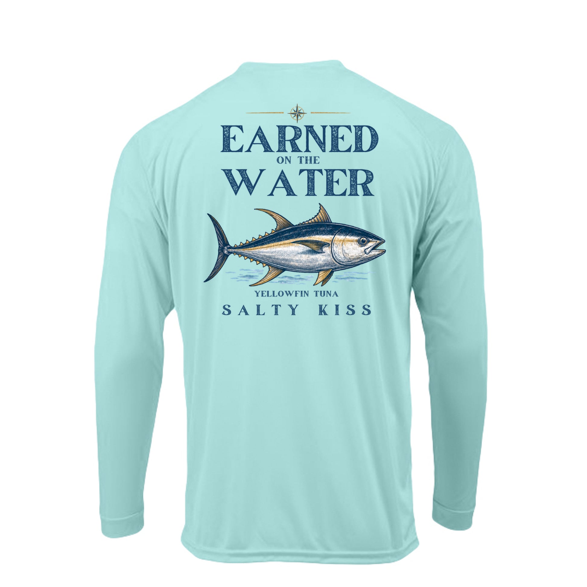Men's UPF Performance Fishing Shirt - Earned on the Water Yellowfin Tuna by Salty Kiss coastal apparel