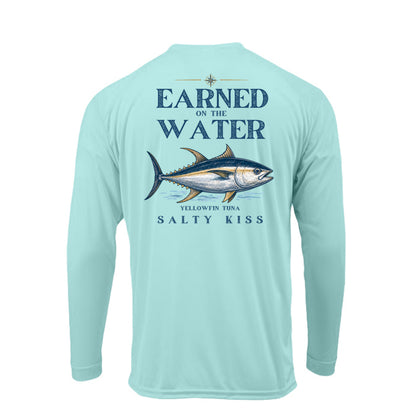 Men's UPF Performance Fishing Shirt - Earned on the Water Yellowfin Tuna by Salty Kiss coastal apparel