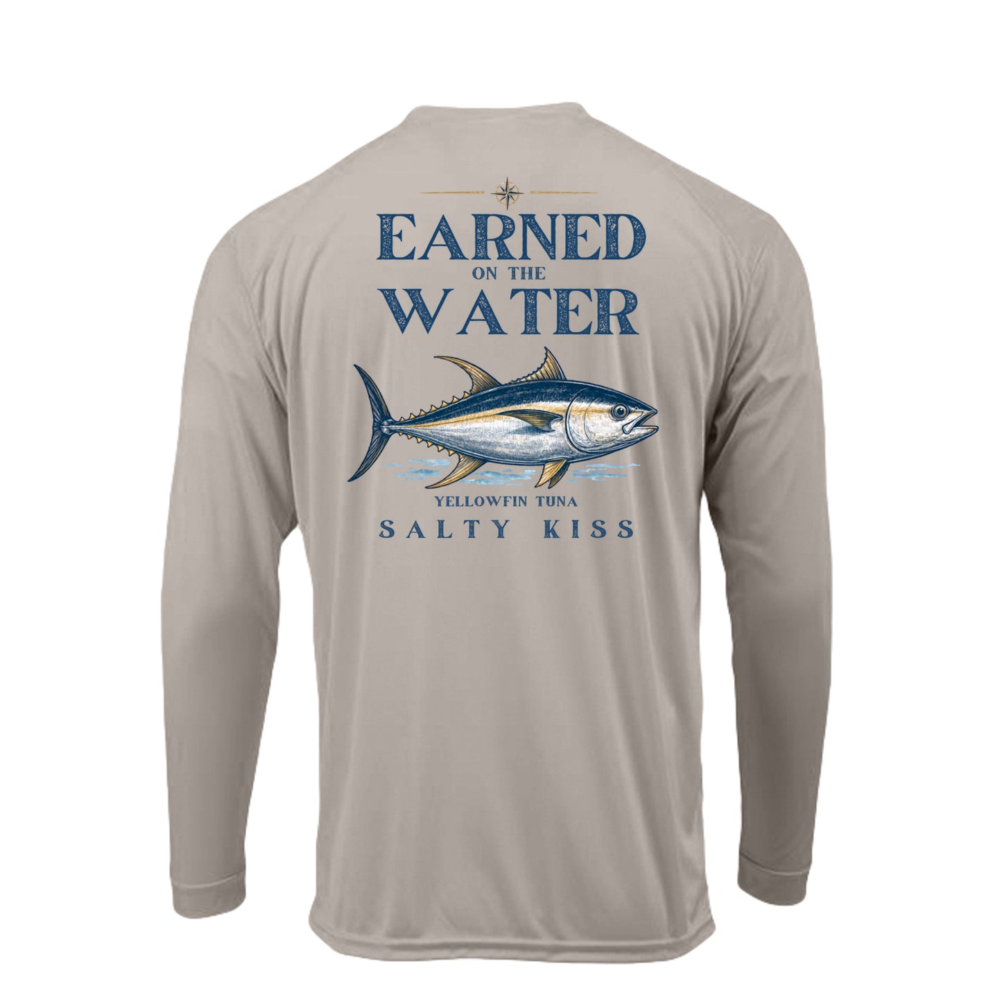 Men's UPF Performance Fishing Shirt - Earned on the Water Yellowfin Tuna by Salty Kiss coastal apparel