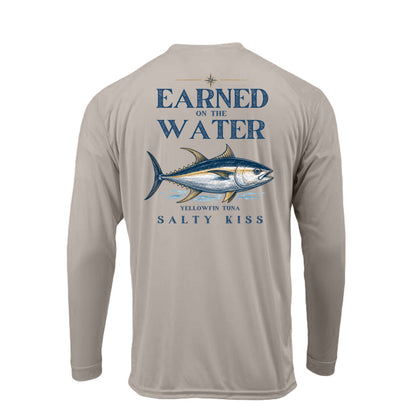 Men's UPF Performance Fishing Shirt - Earned on the Water Yellowfin Tuna by Salty Kiss coastal apparel