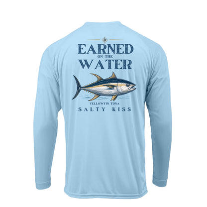 Men's UPF Performance Fishing Shirt - Earned on the Water Yellowfin Tuna by Salty Kiss coastal apparel