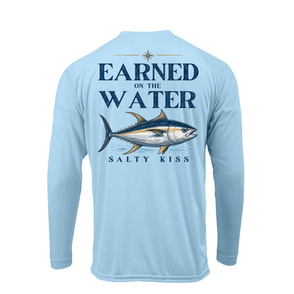 Men's UPF Performance Fishing Shirt - Earned on the Water Yellowfin Tuna by Salty Kiss coastal apparel