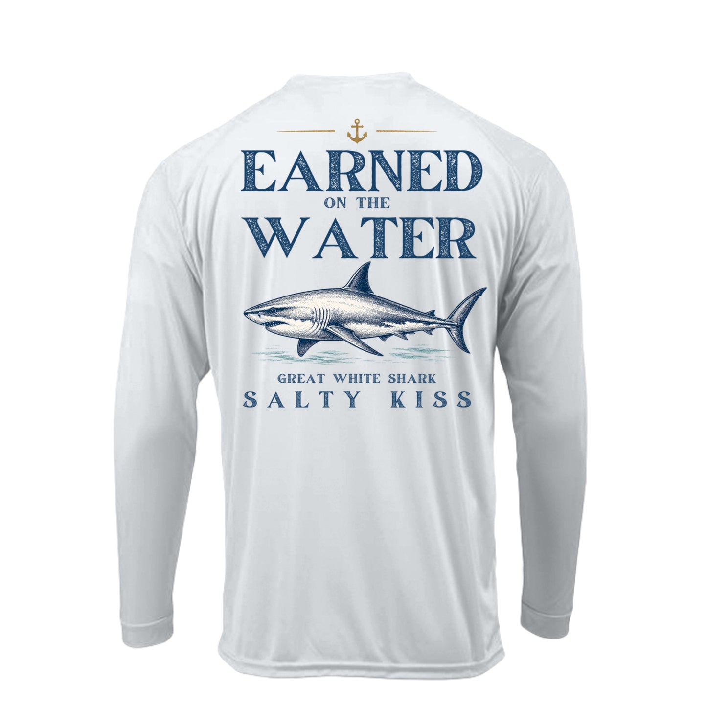 Men's UPF Performance Fishing Shirt - Earned on the Water Great White Shark by Salty Kiss coastal apparel