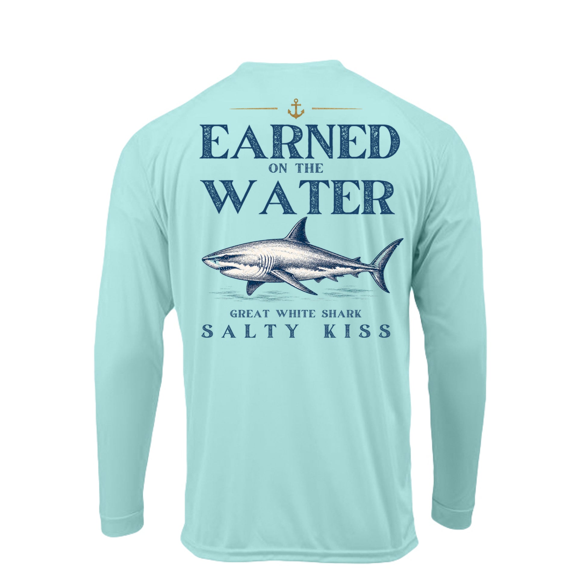 Men's UPF Performance Fishing Shirt - Earned on the Water Great White Shark by Salty Kiss coastal apparel