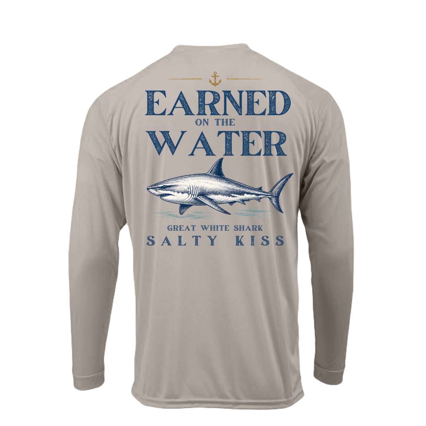 Men's UPF Performance Fishing Shirt - Earned on the Water Great White Shark by Salty Kiss coastal apparel