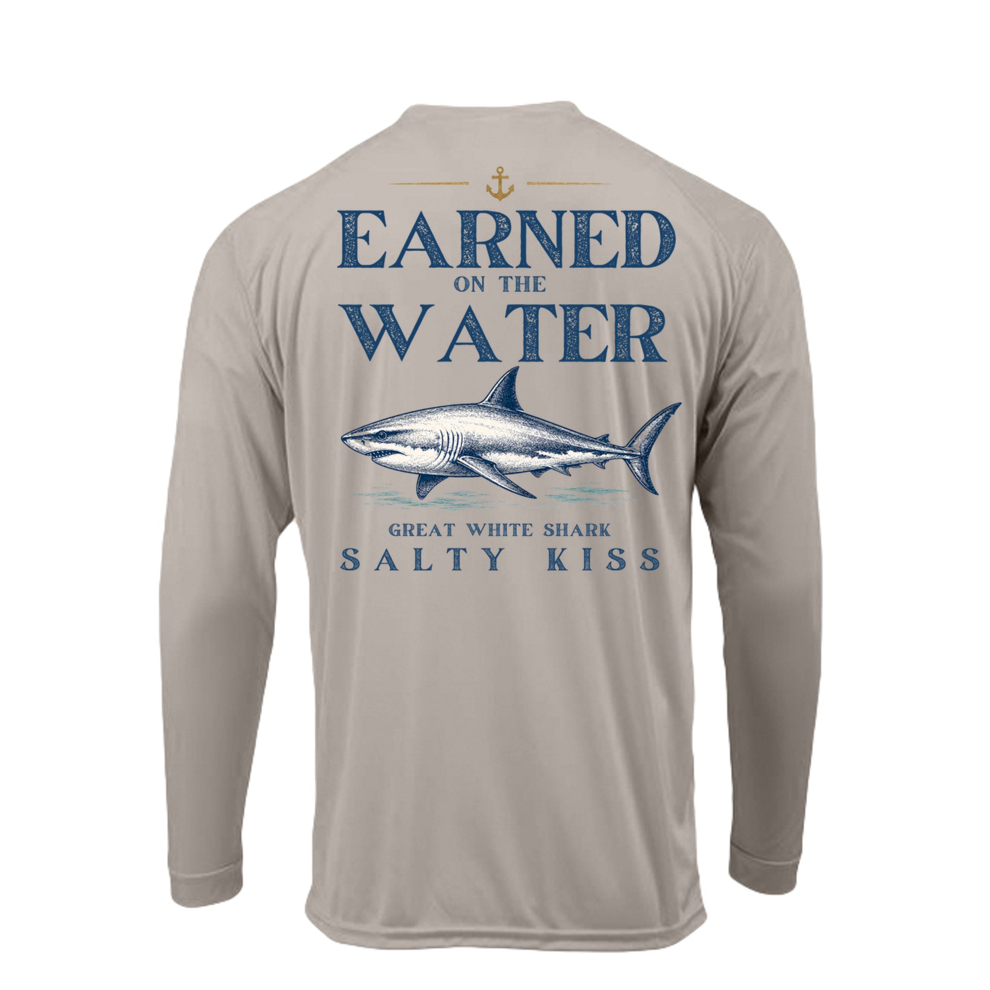 Men's UPF Performance Fishing Shirt - Earned on the Water Great White Shark by Salty Kiss coastal apparel