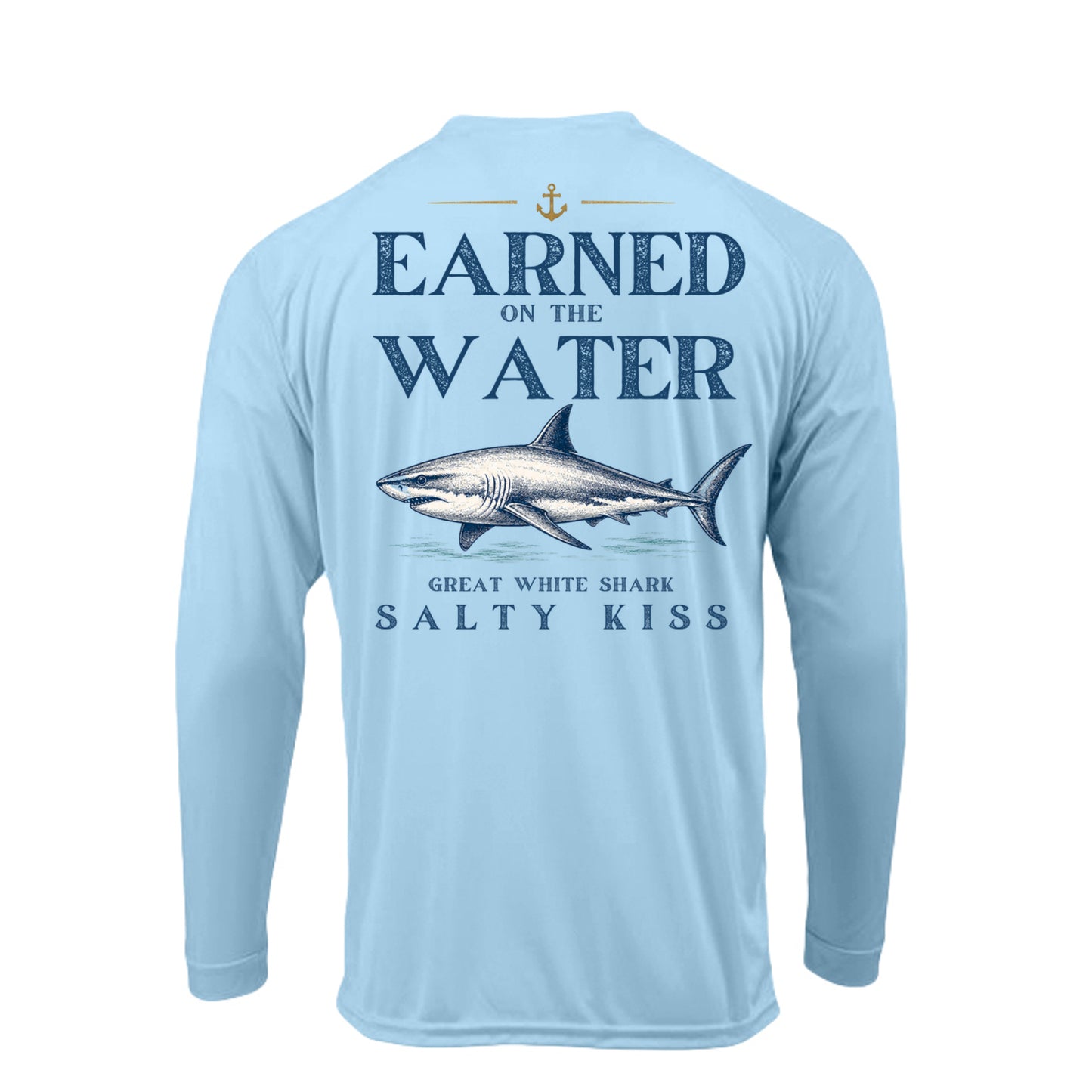 Men's UPF Performance Fishing Shirt - Earned on the Water Great White Shark by Salty Kiss coastal apparel