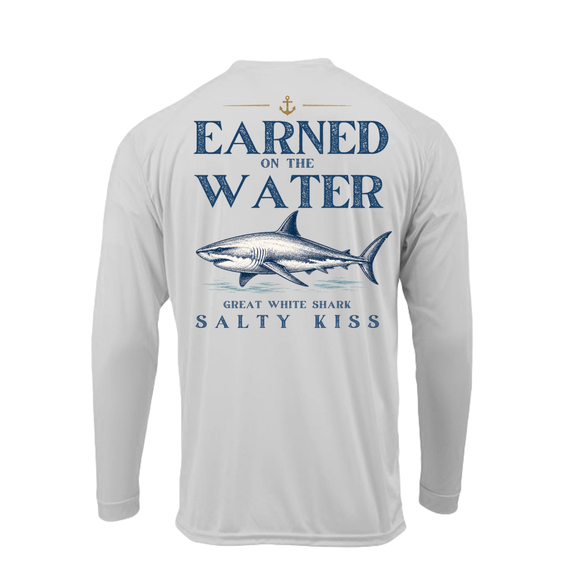 Men's UPF Performance Fishing Shirt - Earned on the Water Great White Shark by Salty Kiss coastal apparel